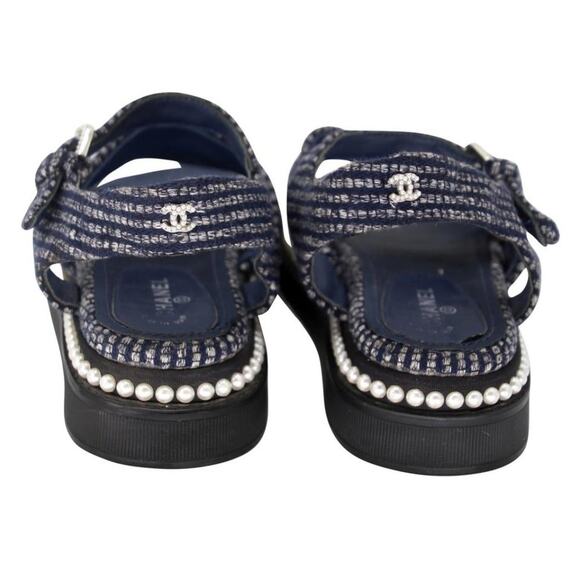 Chanel Mother Pearl CC 35.5 Tweed Chunky Beach Sandals CC-1109P-0018 - Picture 10 of 11